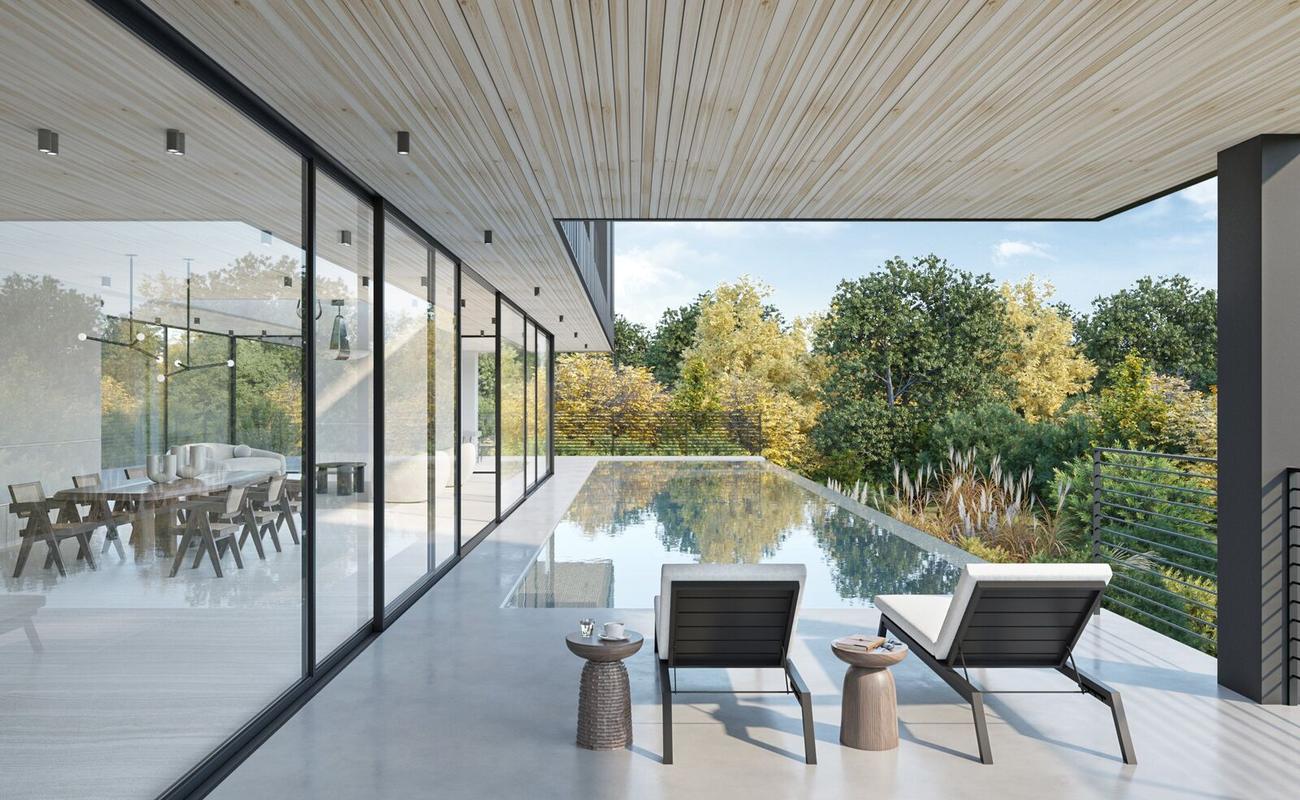 Minimal System sliding glass wall at dusk