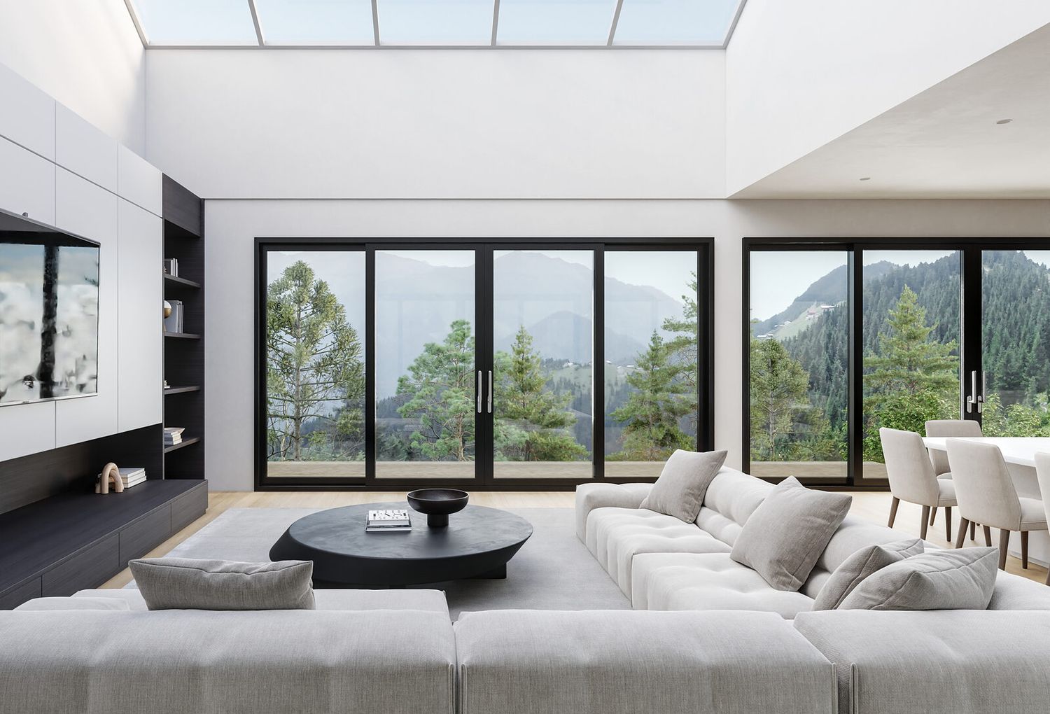 Lift and slide doors opening a modern living room to the outdoors