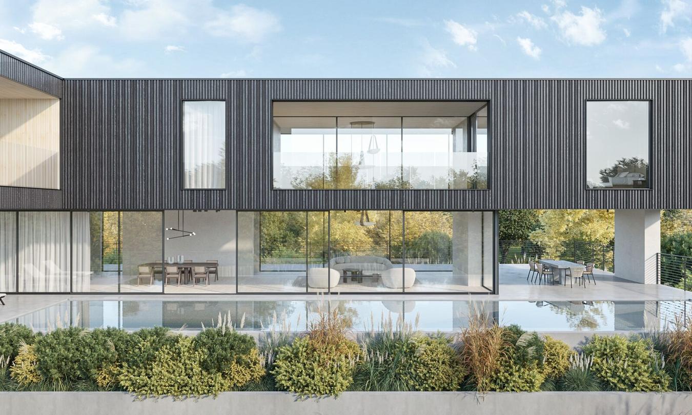 Minimal System sliding glass wall opening to the exterior