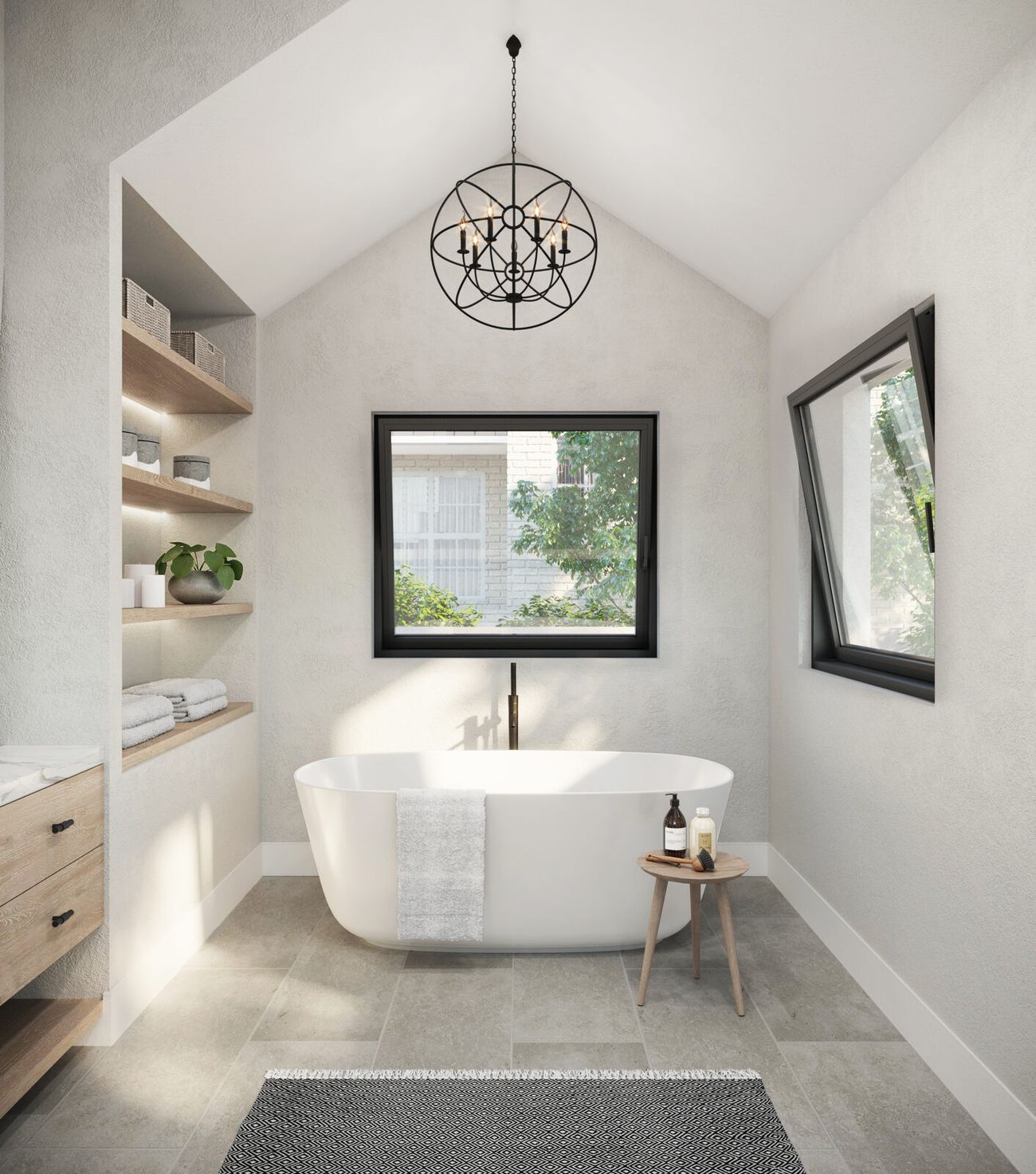 Tilt & turn window tilted open in a modern bathroom